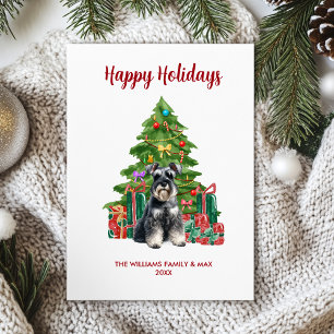 Miniatuur Schnauzer Hond Familie Kerstmis Feestdagenkaart