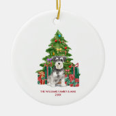 Miniatuur Schnauzer Hond Familie Kerstmis Keramisch Ornament (Voorkant)