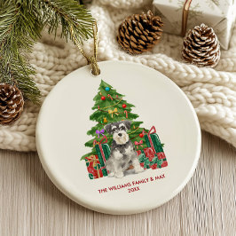 Miniatuur Schnauzer Hond Familie Kerstmis Keramisch Ornament