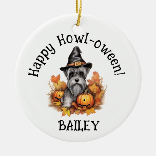 Miniatuur Schnauzer Hond Halloween Keramisch Ornament (Voorkant)