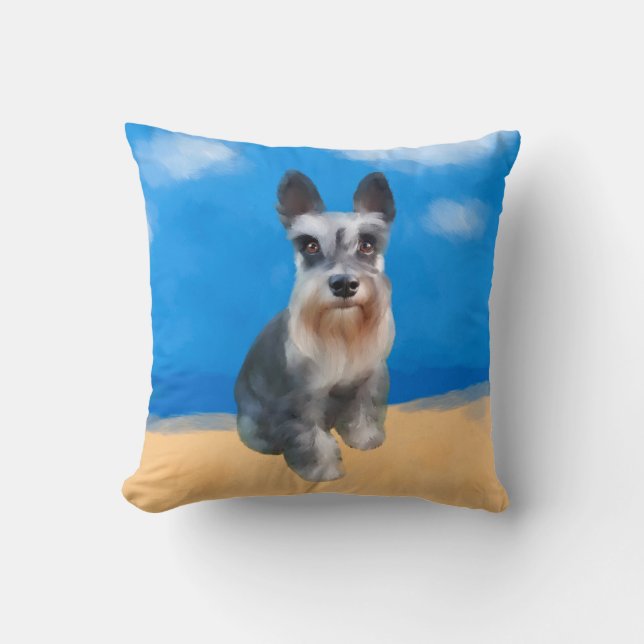 Miniatuur Schnauzer Hond Op Strand Kussen (Voorkant)
