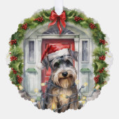 Miniatuur Schnauzer Hond Voordeur Kerstmis Ornament Kaart (Voorkant)