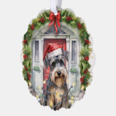Miniatuur Schnauzer Hond Voordeur Kerstmis Ornament Kaart (Links)
