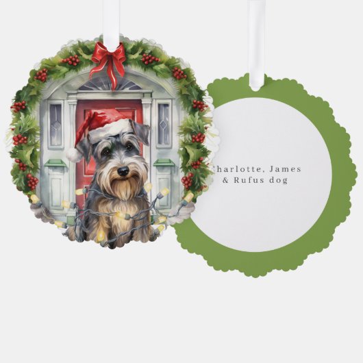 Miniatuur Schnauzer Hond Voordeur Kerstmis Ornament Kaart (Voorkant / Achterkant)