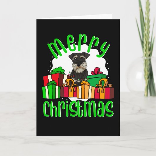 Miniatuur Schnauzer Hond Vrolijk Kerstfeest Kaart (Voorkant)
