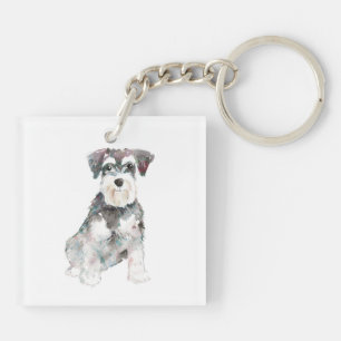 Miniatuur Schnauzer hond waterverven illustratie T Sleutelhanger