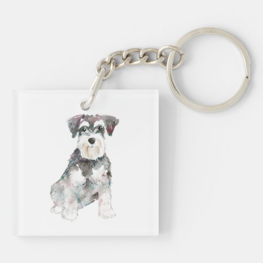 Miniatuur Schnauzer hond waterverven illustratie T Sleutelhanger (Achterkant)