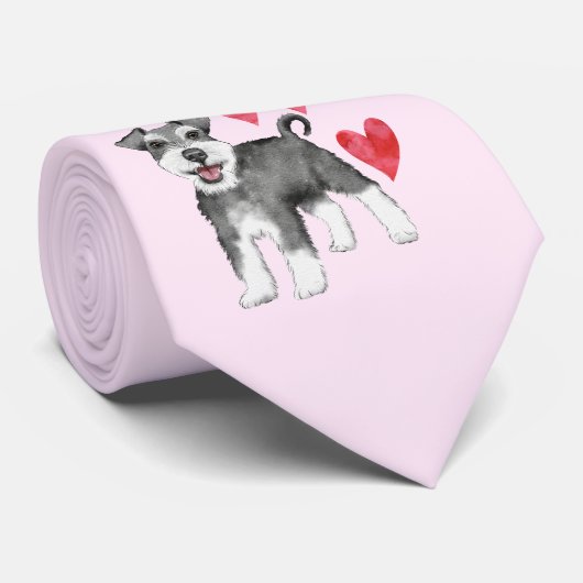 Miniatuur Schnauzer Hondenpatroon op Roze Stropdas (Opgerold)