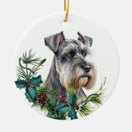 Miniatuur Schnauzer Hondenportret Holly krans Keramisch Ornament (Voorkant)
