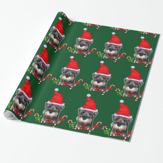 Miniatuur Schnauzer in Santa Hat Verpakkingspapier Cadeaupapier (Uitgerold)