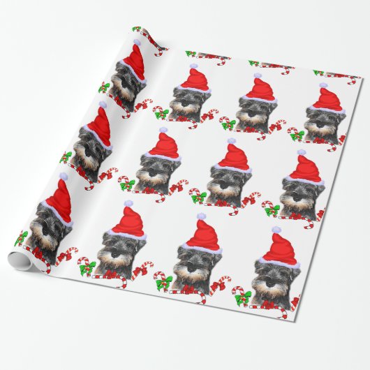 Miniatuur Schnauzer in Santa Hat Verpakkingspapier Cadeaupapier (Uitgerold)
