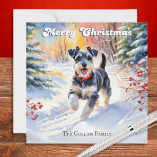Miniatuur Schnauzer in Sneeuw Kerstmis Feestdagenkaart