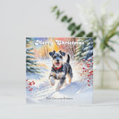 Miniatuur Schnauzer In Sneeuwkerst Feestdagenkaart (Staand voorkant)