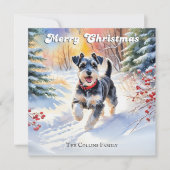 Miniatuur Schnauzer In Sneeuwkerst Feestdagenkaart (Voorkant)