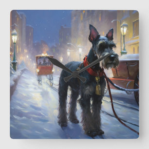 Miniatuur Schnauzer Kerst Feestelijke Periode Vierkante Klok