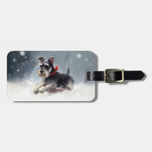 Miniatuur Schnauzer Kerst sneeuw winter Bagagelabel (Voorkant horizontaal)