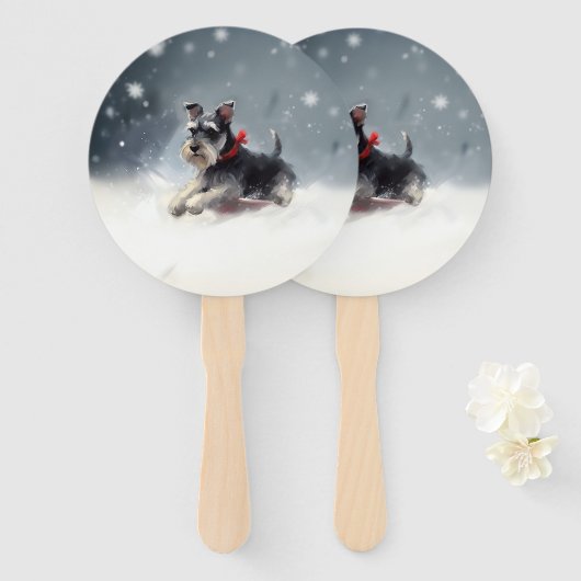 Miniatuur Schnauzer Kerst sneeuw winter Handwaaier (Voorkant en achterkant)