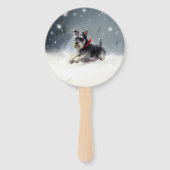 Miniatuur Schnauzer Kerst sneeuw winter Handwaaier (Voorkant)