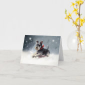 Miniatuur Schnauzer Kerst sneeuw winter Kaart (Gele Bloem)
