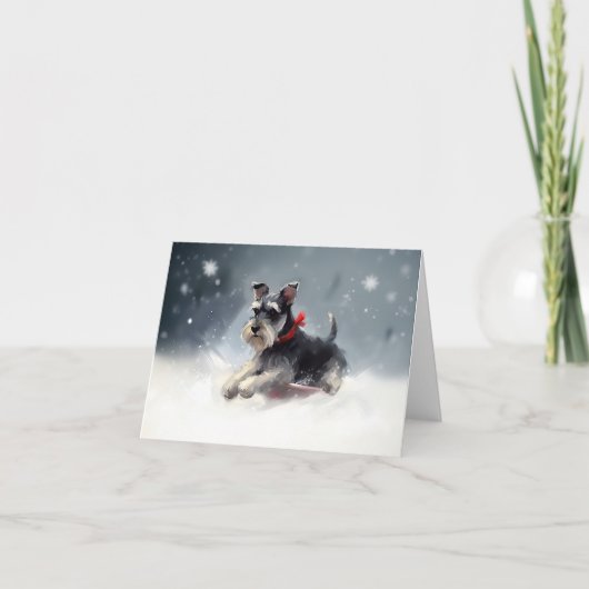 Miniatuur Schnauzer Kerst sneeuw winter Kaart (Voorkant)