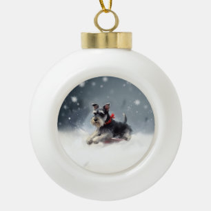 Miniatuur Schnauzer Kerst sneeuw winter Keramische Bal Ornament