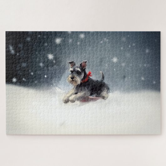 Miniatuur Schnauzer Kerst sneeuw winter Legpuzzel (Horizontaal)