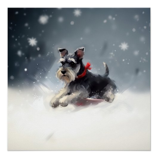 Miniatuur Schnauzer Kerst sneeuw winter Perfect Poster (Voorkant)