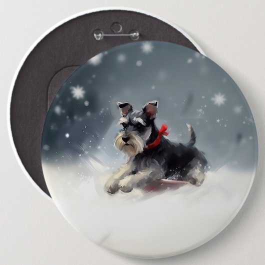 Miniatuur Schnauzer Kerst sneeuw winter Ronde Button 6,0 Cm (Voorkant /achterkant)