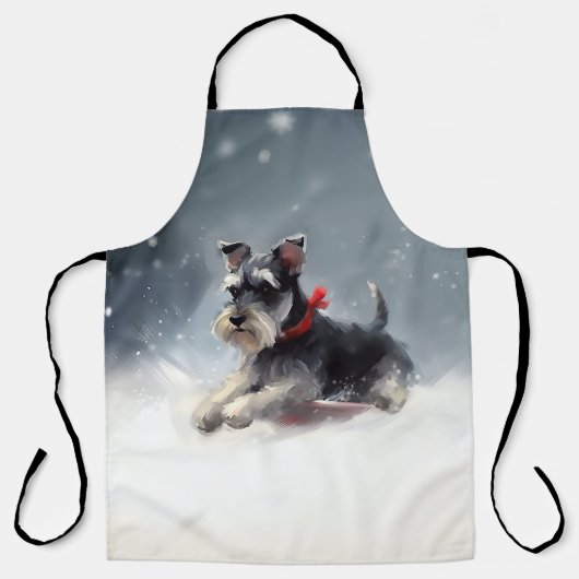 Miniatuur Schnauzer Kerst sneeuw winter Schort (Voorkant)
