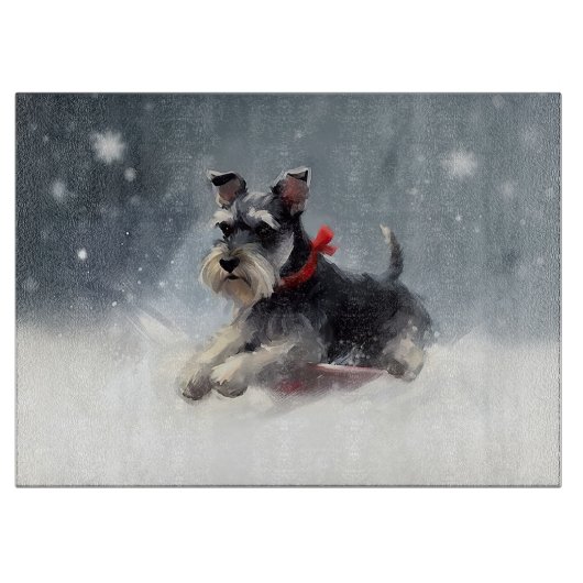 Miniatuur Schnauzer Kerst sneeuw winter Snijplank (Voorkant)