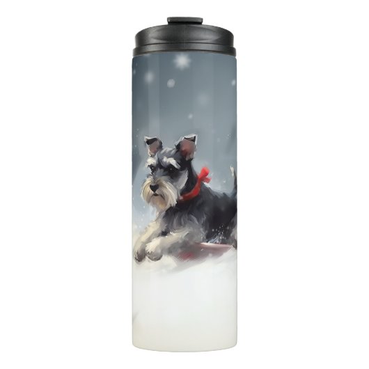 Miniatuur Schnauzer Kerst sneeuw winter Thermosbeker (Voorkant)
