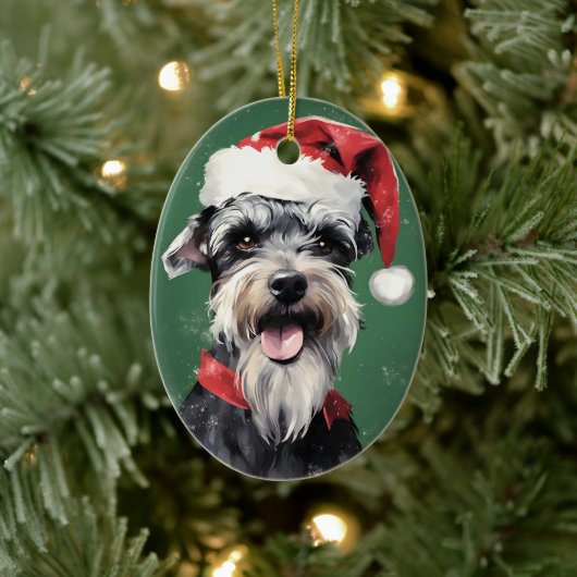 Miniatuur Schnauzer Kerstborstel schilderen Artwo Keramisch Ornament (Boom)