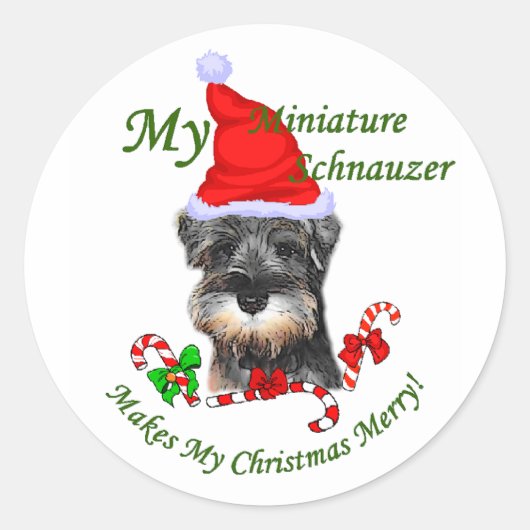 Miniatuur Schnauzer-kerstcadeautjes Ronde Sticker (Voorkant)