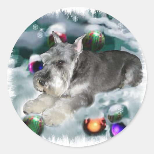 Miniatuur Schnauzer-kerstcadeautjes Ronde Sticker (Voorkant)