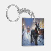 Miniatuur Schnauzer Kerstfeest Seizoen Sleutelhanger (Voorkant Links)