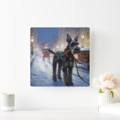 Miniatuur Schnauzer Kerstfeest Seizoen Vierkante Klok (Huis)