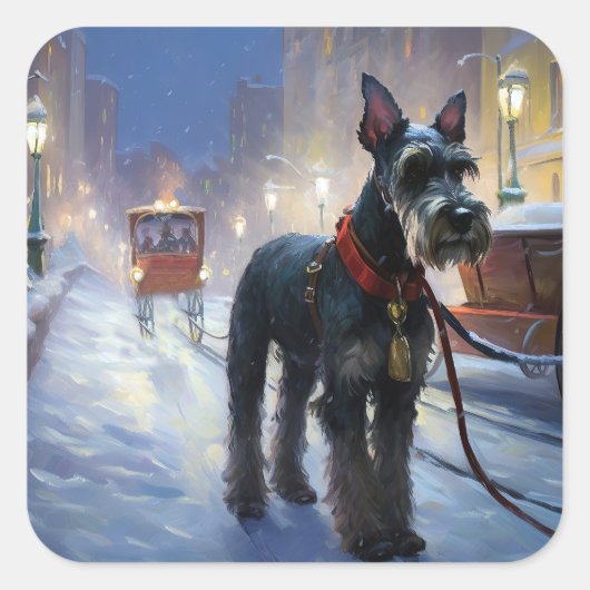Miniatuur Schnauzer Kerstfeest Seizoen Vierkante Sticker (Voorkant)