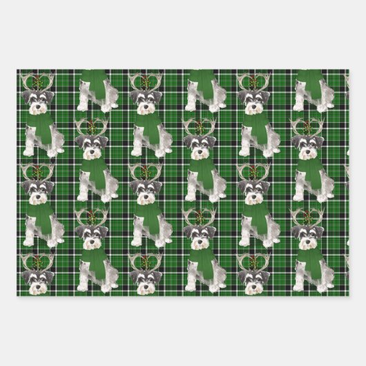 Miniatuur Schnauzer Kersthond en Green Pset Inpakpapier Vel (Voorkant 3)