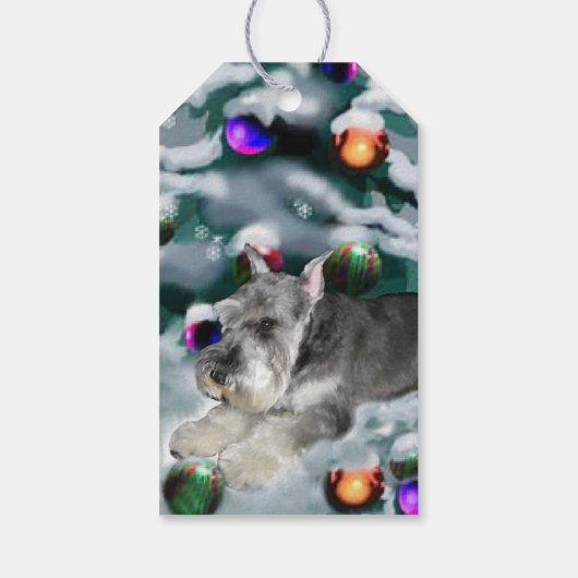 Miniatuur Schnauzer Kerstmis Cadeaulabel (Achterkant)