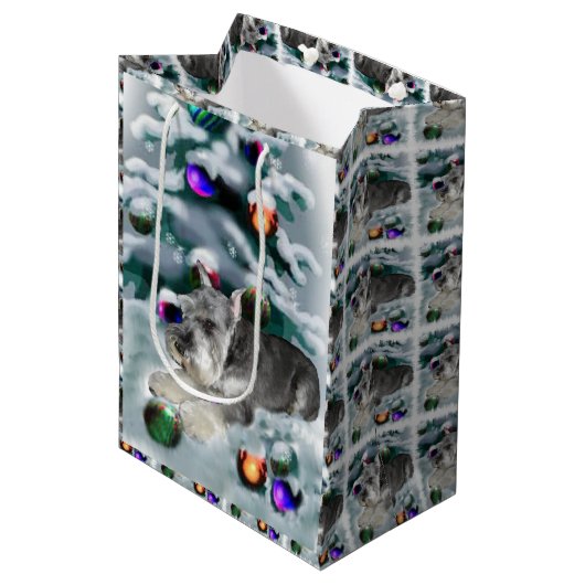 Miniatuur Schnauzer Kerstmis Medium Cadeauzakje (Voorkant Gekanteld)