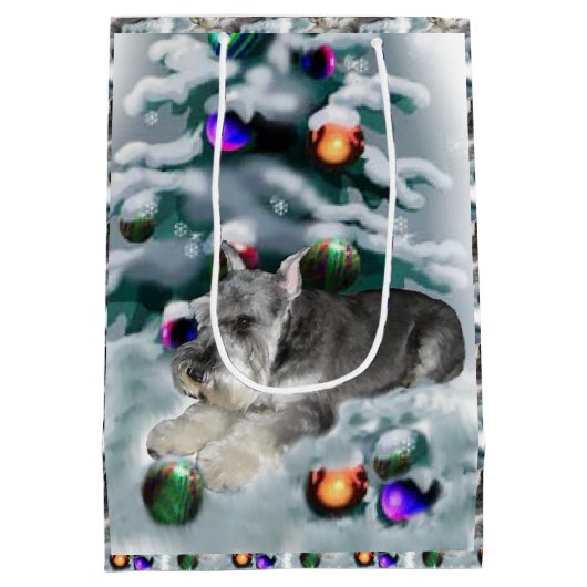 Miniatuur Schnauzer Kerstmis Medium Cadeauzakje (Achterkant)