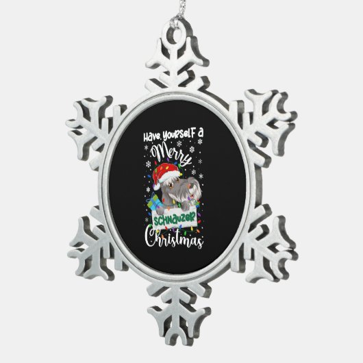 Miniatuur Schnauzer Kerstmis Mini Schnauzer Xmas Tin Sneeuwvlok Ornament (Rechts)