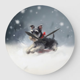 Miniatuur Schnauzer Kerstmis sneeuw winter Grote Klok