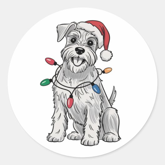 Miniatuur Schnauzer Kerstmis Xmas Hond Liefhebber  Ronde Sticker (Voorkant)