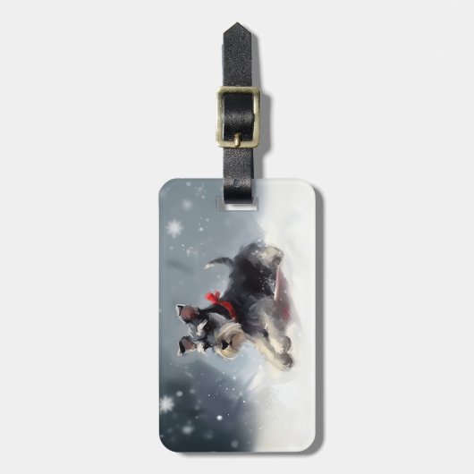 Miniatuur Schnauzer Kerstsneeuw winter Bagagelabel (Voorkant verticaal)