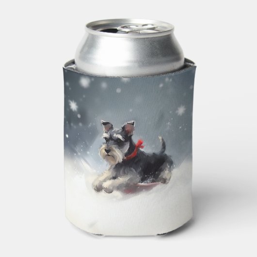 Miniatuur Schnauzer Kerstsneeuw winter Blikjeskoeler (Blikje Voorkant)