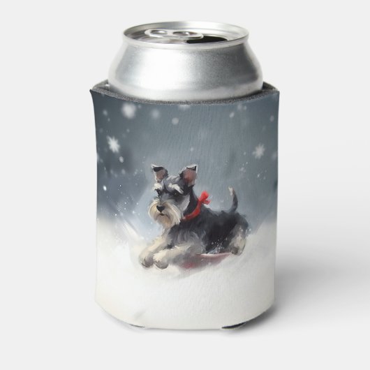 Miniatuur Schnauzer Kerstsneeuw winter Blikjeskoeler (Blikje Achterkant)