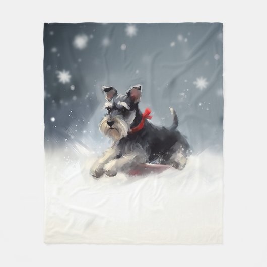 Miniatuur Schnauzer Kerstsneeuw winter Fleece Deken (Voorkant)