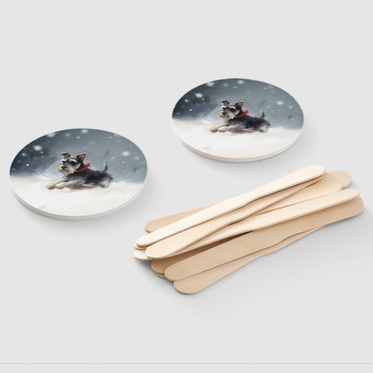 Miniatuur Schnauzer Kerstsneeuw winter Handwaaier (Niet-gemonteerd)