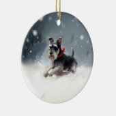 Miniatuur Schnauzer Kerstsneeuw winter Keramisch Ornament (Rechts)
